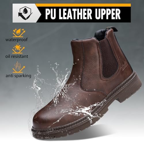 Steel Toe Boots for Men & Women,Slip On Work Boots for Construction