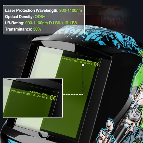 Laser Welding Helmet 900-1100nm OD8+ Professional Laser Face Shield