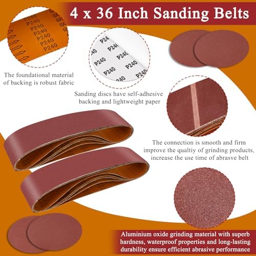 33PCS 4x36 Alumina Sanding Belts with 6" Self Stick No Hole Sanding Disc