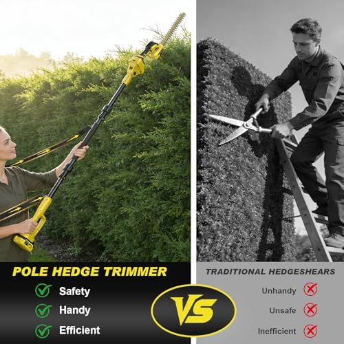6-IN-1 Cordless Pole Saw & Pole Hedge Trimmer Combo Kit, Dual 4.0Ah Batteries, 8" Brushless Chainsaw, 16" Electric Hedge Trimmer, 6" Grass Shears, 14.92Ft Long Reach, Bush Trimmer for Tree Shrubs