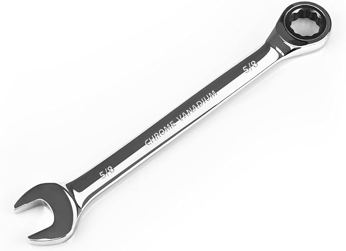 Egofine 5/8 inch Ratcheting Combination Wrench SAE, Industrial Grade Gear Spanner with 12-Point Design, 72-Tooth Ratchet, Chrome Vanadium Steel