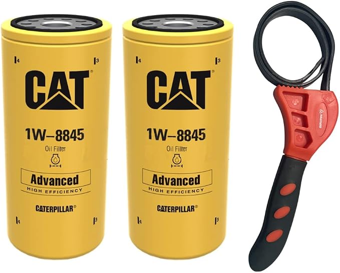Caterpillar 1W-8845 Engine Oil Filter Advanced High Efficiency w/IHD Strap Wrench Bundle (2)