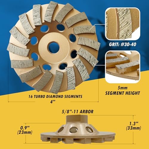 4" Diamond Grinding Wheel for Concrete Masonry 16 Segments 5/8"-11