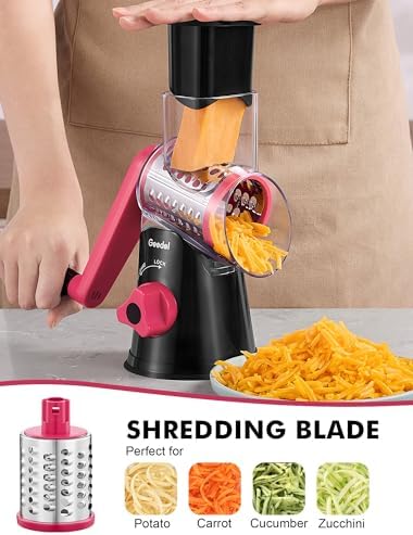 Geedel Rotary Cheese Grater Hand Crank, Cheese Shredder Vegetable Slicer