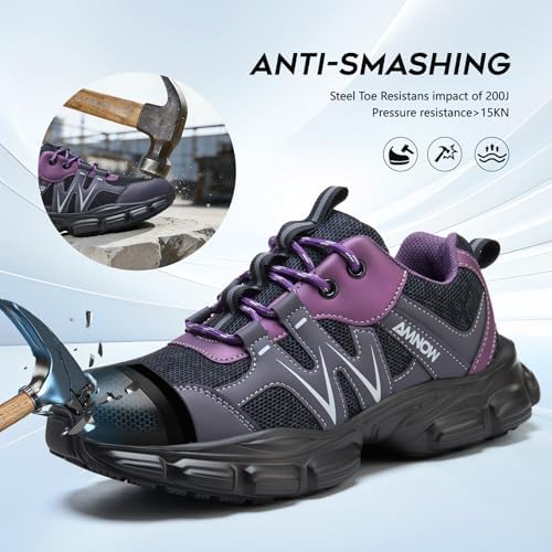 Hogent Steel Toe Shoes for Men Women - Non Slip & Lightweight Work Shoes
