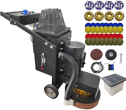 Electric Concrete Floor Grinder Ground Polishing Machine with 20L Vacuum Dust Collector Concrete Surface Grinder 4 Grinding Discs for Old Ground Restoration 220V with Bulit-in Fan
