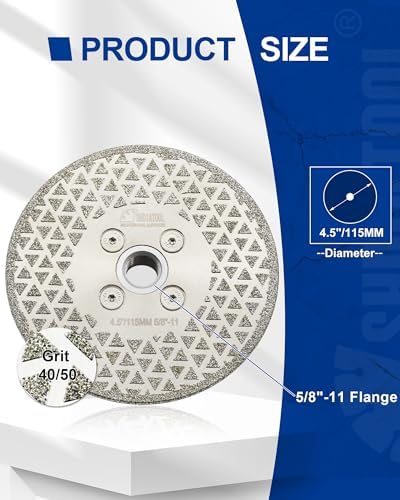 SHDIATOOL 4-1/2 Inch Diamond Grinding Disc for Granite Marble Single Side Coated Diamond Cutting Wheel with 5/8-Inch-11 Arbor