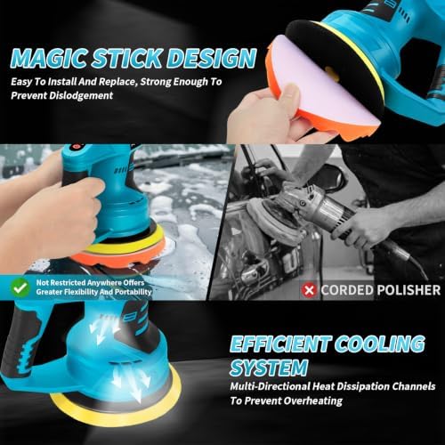 6”Cordless Buffer Polisher Kit,6000RPM High Power Car Polisher with 2 x 4.0Ah Batteries,16PCS Polishing Accessories,Pulidora De Autos with 8 Variable Speed for Car Polishing/Waxing