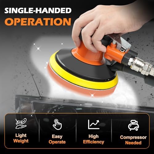 Pneumatic Random Orbital Sander 6" Air Palm Sander, Orbit 11000 RPM