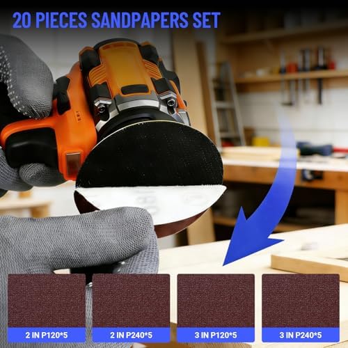 16.8V Cordless Electric Sander, Brushless Small Sander with 20PCS Sandpapers, 2/3" Backing Plate, 2 Variable Speed, Mini Compact Design Cordless Buffer Polisher for Wood, Metal, Paint Removal