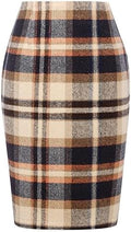 IDEALSANXUN Plaid Skirts for Women Fall Winter Knee Length Pencil Wool Skirt with Slit