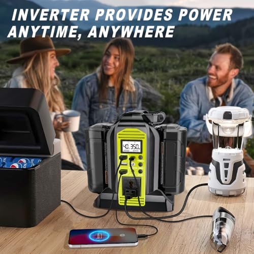 Choerinton 350W Power Inverter for Ryobi 40V Lithium Battery, 2-Port DC to AC 110-120V Inverter with LED Light, 3 USB-A,1 USB-C, DC and AC Ports, Portable Battery Inverters for Outdoor Use(Tool Only)