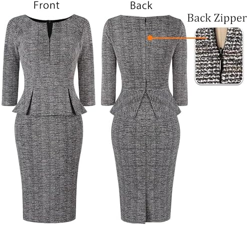 VFSHOW Womens Work Business Office Front Zipper Peplum Church Sheath Dress