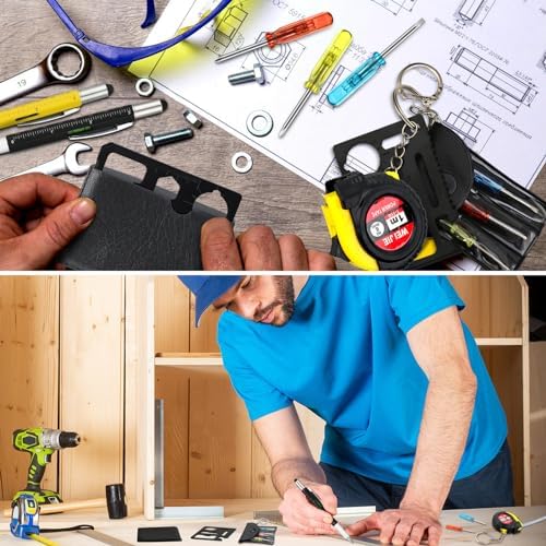 8 Pcs Mini Screwdriver Tape Keychain Set Multitool Pen Card Father's Gifts Bulk Mini Tool Set for Adult Men Dad (Yellow,Black)