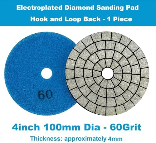Electroplated Diamond Sanding Pad, 60Grit 4inch 100mm Grinding Disc Hook and Loop Backing for Stone Tile Glass Trimming & Metal Polishing & Wood Sanding (1 Piece)