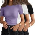 Ficerd 3 Pack Women's Ribbed Short Sleeve T-Shirts
