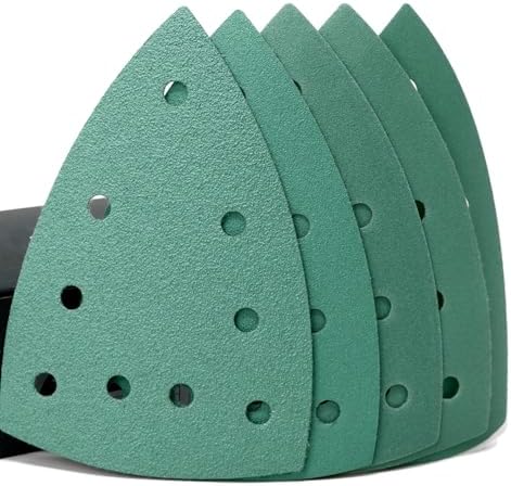 50 Pack 4 x 6 Inch (100mm x 150mm) 9-Hole Delta Hook and Loop Sanding Sheets for Detail Sanders - Aluminum Oxide Film Backed Triangular Sandpaper - 150 Grit