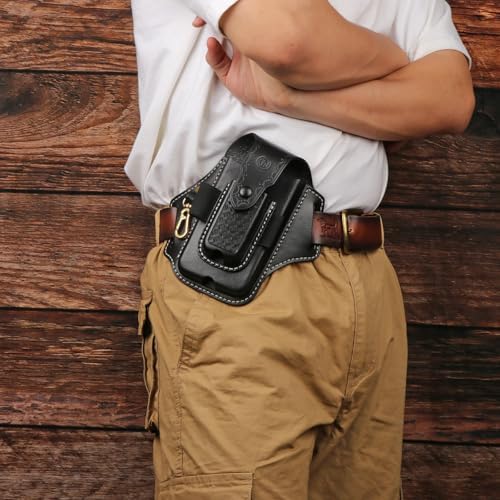Leather Cell Phone Holster Case Multitool Sheath Flashlight Belt Pen Holder