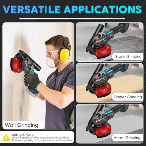 5 Inch Concrete Surface Grinder for Makita 18V Battery (No Battery), Brushless Concrete Surface Planer with Dust Extraction Shroud and Auxiliary Handles, 1000W 9000 RPM, 3-speed Adjustment