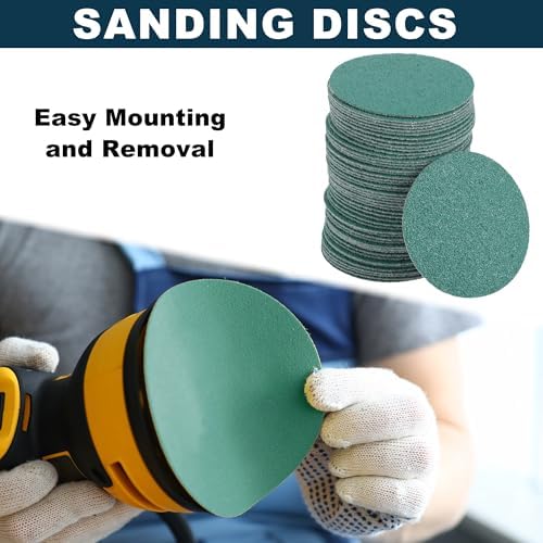 Car Sanding Discs 2inch 80 Grit Abrasion Resistance | Round Hook and Loop Sandpaper Green 50 Pcs