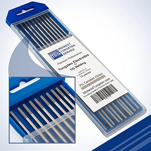 Midwest Tungsten Service TIG Welding Tungsten Electrodes 10-Pack (Grey - 2% Ceriated Tungsten (WC20/EWCe-2), 3/32")