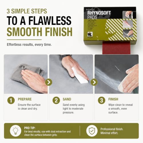 Indasa Rhynosoft Foam Sanding Pads - 4.5" x 5.5",Hook and Loop, 320 Grit, Plusline, Flexible, Tear-Resistant, Ideal for Automotive, Wood, & Finishing (Pack of 20 Pads)