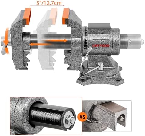 Bench Vise, 5inch Width 5inch Jaw Opening, 360° Swivel Base, Multipurpose Heavy Duty Workbench Vise with Anvil and 1 Pair Vise Jaw Pad, Table Vise Clamp force 5500LBS