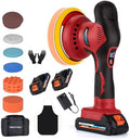 Protmex Cordless Car Buffer Polisher w/ 2x2000mAh 21V Batteries, Red