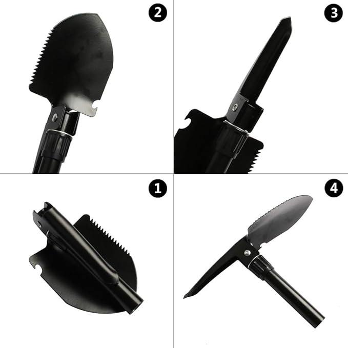 Military Small Folding Camping Shovel, Mini Compact Pickaxe with Carrying Pouch for Gardening, Off Road, Hunting, Car Emergency, Remove Ice (Black)