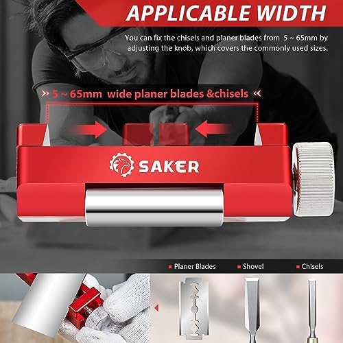 Saker Honing Guide Tool Upgraded - Off-Center Sharpening Holder for Short Woodworking-Chisels and Planes width 0.2-2.55 inches,RED…