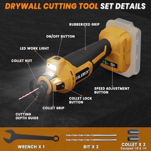 Cordless Drywall Cut-Out Tool for De-walt 20V Battery, 3 Speed Adjustable Brushless Rotary Saw with Up to 30000 RPM, Drywall Rotary Cutting Tool for Sheetrock,Wood,Plywood(Tool Only)