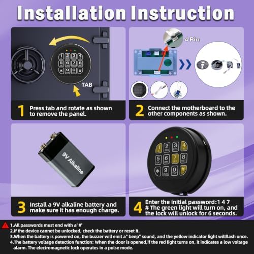 Gun Safe Lock Replacement Black Keypad with Solenoid Lock