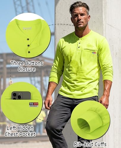 BOCOMAL FR Shirts for Summer Breathable Vented Mesh Flame Resistant Henley