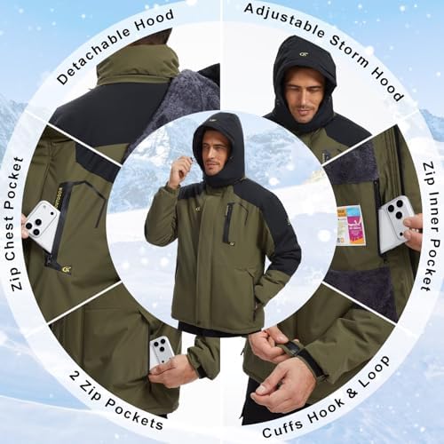 QPNGRP Mens Waterproof Ski Snowboard Jacket Winter Windproof Snow Coat