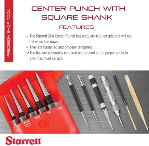 Starrett Steel Center Punch, 3-3/4" Length, 3/32" Diameter