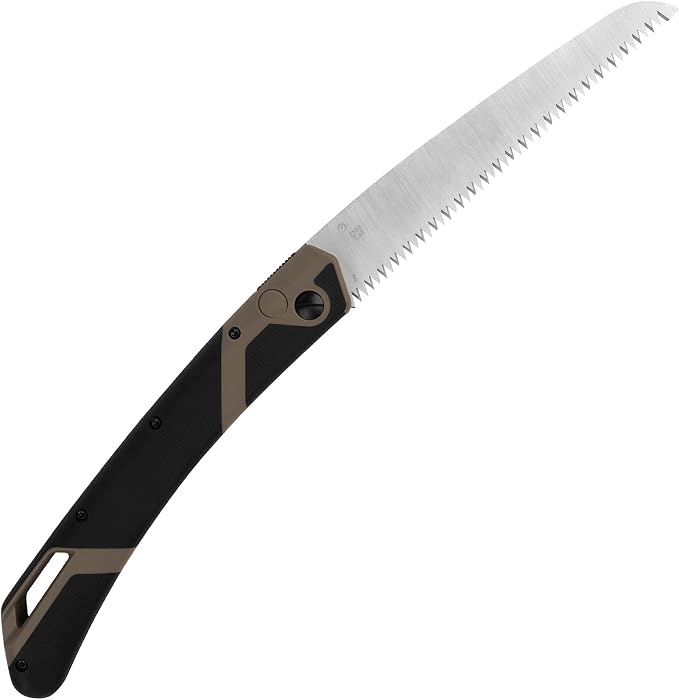 Kershaw Taskmaster Saw 2, 7" Serrated Blade, Outdoor Compact Folding Saw, Push-Button Opening Lock, Tan