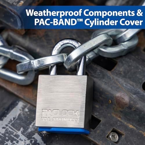 PACLOCK's 3-Series Padlock, UCS, 3/8" Diameter Hard. Stainless Steel Shackle, 1-3/16" Tall, High Performance 6-Pin Cylinder, Keyed Differently w/ 2 Keys, 304 Stainless Steel