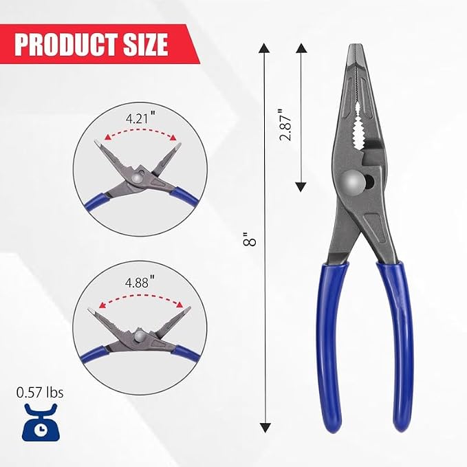 8" Long Nose Slip Joint Pliers, 3-Zone Serrated Jaw, CR-V Steel | 3-Zone Serrated Widened Jaw Grip; Adjustable Slip Joint Multi-Position; Drop-Forged Heat-Treated CR-V Steel