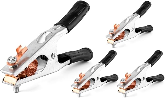 QWORK Copper Welding Ground Clamp, 4 Pack - Electroplated Earth Clip for Manual Welder