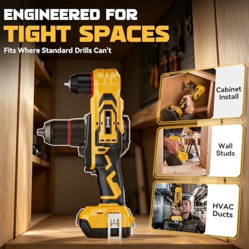DIYtoolifz Cordless Right Angle Drill Compatible with Dewalt 20V Battery, 3/8" Angle Drill with Brushless Motor,400 in-lb,2 Speed & LED Light, Compact for Tight Spaces Drilling & Screws (Tool Only)