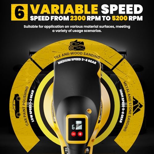 Cordless Buffer Polisher for Dewalt 20V Battery, 450W Brushless Car Buffer Polisher Waxer with 6 inch disc, 6 Variable Speed Up to 5200 RPM for Waxing Polishing Scratch Removal (Tool only)