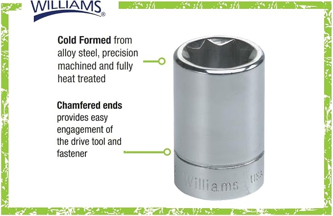 Williams JHWB-628 3/8-Inch Drive Shallow SAE 6 Point Socket, 7/8-Inch, High-Polished Chrome Finish