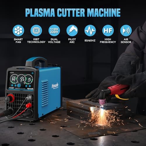 65A Pilot Arc Plasma Cutter, Large LED Display, Non-Touch Air Sensor 65A Plasma Cutter Machine 110/220V Dual Voltage, IGBT Inverter, 1/2'' Clean Cut, 2T/4T for Beginners DIY