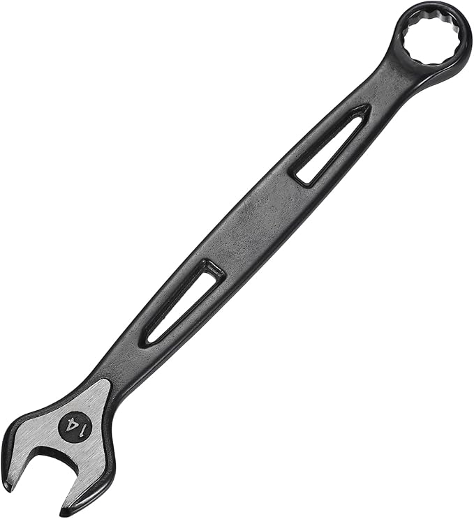 HARFINGTON Combination Wrench 14mm Metric Extra Long 12-Point Box and Open End Carbon Steel Double Ended Industrial Grade Spanner for Automotive Furniture Machinery DIY Repair, Black