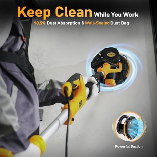 Electric Drywall Sander, 5 Speed 1000-2100RPM, Foldable & Extendable Handle