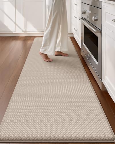 Color&Geometry Anti Fatigue Cushion Kitchen Mat for Floor -24"x94",Wide,Easy Clean, Water & Oil Proof, Anti Slip, Foam Rubber Runner Rug for Front Sink Comfort Standing,Dark Beige