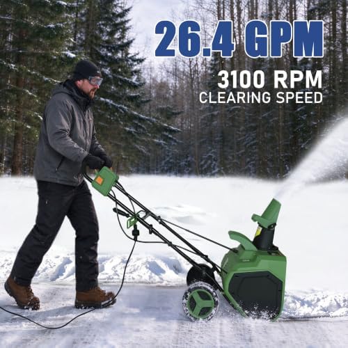 BlueWish 23 Inch Electric Snow Blower, Corded Snow Thrower with LED Lights