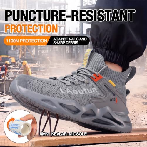 LAoutun Steel Toe Shoes for Men Work Shoes Safety Sneakers Lightweight