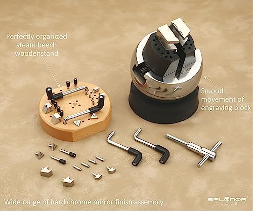 Splenor Tools 5" Engraving Block & 34 Attachment Kit - Ball Vise for Jewelry Engraving - Diamonds & Stone Setting Tool