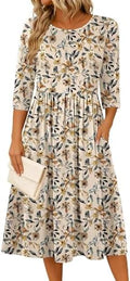 Zeagoo 3/4 Sleeve Women's Dress Casual Aline Summer Fall Midi Long Dresses